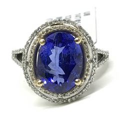 #47-14K WHITE GOLD TANZANITE & DIAMOND RING