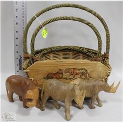 TIGER BASKET WITH SOLID WOOD SAFARI ANIMALS