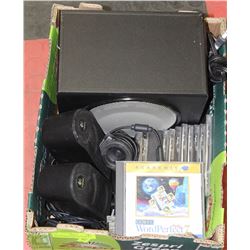 BOX WITH COMPUTER SPEAKERS, WEB CAMERA, AND