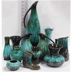 LOT OF MANY ASSORTED BLUE MOUNTAIN POTTERY VASES