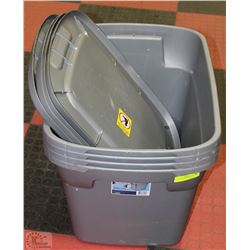 LOT OF 4 ASSORTED BINS WITH LIDS 68L