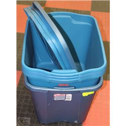 LOT OF 4 ASSORTED BINS WITH LIDS 68L