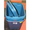 Image 1 : LOT OF 4 ASSORTED BINS WITH LIDS 68L