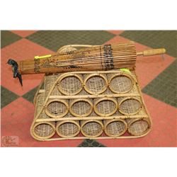 VINTAGE JAPANESE PAPER UMBRELLA WITH WICKER WINE