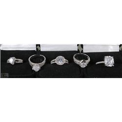 LOT OF 5 STAMPED S925 ENGAGEMENT RINGS SIZES INCL