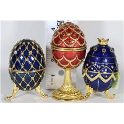 LOT OF 3 MUSICAL EGG TRINKET BOXES