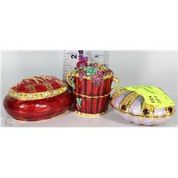 LOT OF 3 HANDPAINTED MAGNETIC TRINKET BOXES