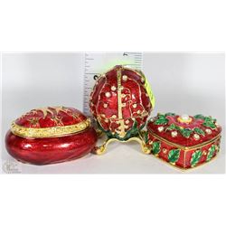 LOT OF 3 HANDPAINTED MAGNETIC TRINKET BOXES
