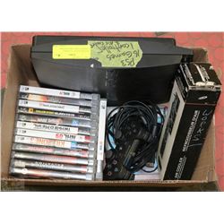 BOX WITH PLAY STATION 3, CONTROLLERS, AIR COOLER &
