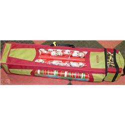 RUBBERMAID CANVAS BAG WITH 23 ROLLS OF XMAS WRAP,