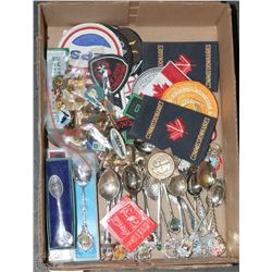 BOX W/COLLECTIBLE SPOONS (SOME SILVER
