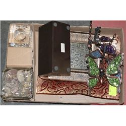 FLATWITH CANDLE HOLDERS &DISH OF CALMING STONES,