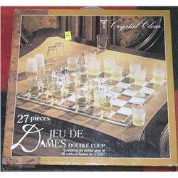 NEW 27 PC CRYSTAL GLASS DOUBLE SHOT CHECKER SET