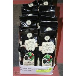 CASE OF 12 PACKAGES OF COLUMBIAN GROUND COFFEE