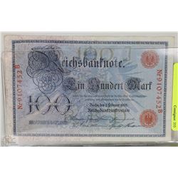 GERMAN 1908 ONE HUNDRED MARKS BANK NOTE