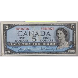 1954 CANADIAN $5.00 BANK NOTE