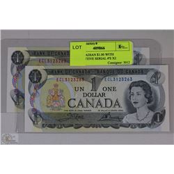 1973 CANADIAN $1.00 WITH CONSECUTIVE SERIAL #'S X2
