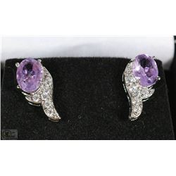 #1-NATURAL AMETHYST &CZ .925 SOLID SILVER EARRINGS