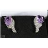 Image 1 : #1-NATURAL AMETHYST &CZ .925 SOLID SILVER EARRINGS