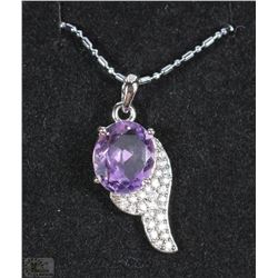 #2-NATURAL AMETHYST &CZ.925 SOLID SILVER PENDENT