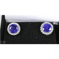 #7-BLUE SAPPHIRE &CZ .925 SOLID SILVER EARRING