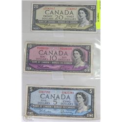 SHEET WITH $5, $10 & $20 CANADIAN BANK NOTES 1954