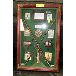 SHADOWBOX WITH GOLF COLLECTIBLES