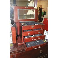 DELUXE WOOD JEWELLERY BOX WITH CONTENTS