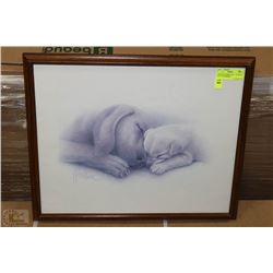 VINTAGE FRAMED PRINT "MAMA & PUP" BY HARRISON