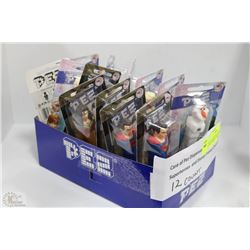 BOX OF 12 NEW PEZ DISPENSERS INCL SUPERMAN, FROZEN