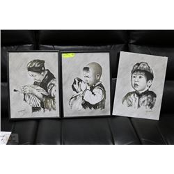 3 HANDPAINTED ASIAN PORTRAITS ON CANVAS