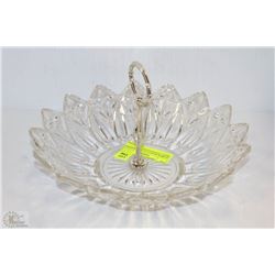 FLOWER SHAPED CRYSTAL SERVING TRAY - CENTER HANDLE