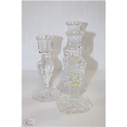 SET OF 3 PINWHEEL CRYSTAL CANDLESTICKS