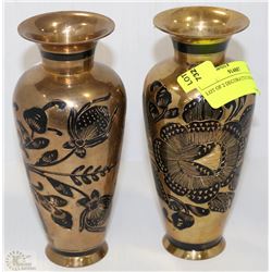 LOT OF 2 DECORATIVE BRASS VASES