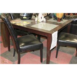 DARKWOOD TONE 4 GLASS PANE KITCHEN TABLE WITH 4