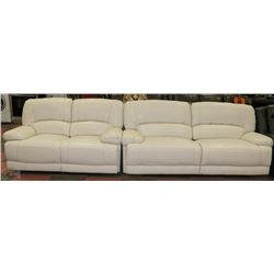 NEW WHITE BONDED LEATHER RECLINING SOFA