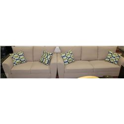 NEW BEIGE FABRIC SHOWHOME STYLE SOFA AND LOVE