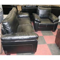 NEW BLACK LEATHERETTE SOFA WITH MATCHING CHAIR