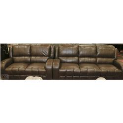 NEW BROWN LEATHERETTE RECLINING SOFA AND LOVE SEAT