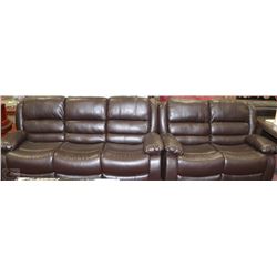NEW MARTIN BROWN LEATHERETTE RECLINING SOFA AND