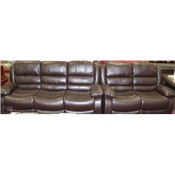 NEW MARTIN BROWN LEATHERETTE RECLINING SOFA AND