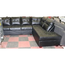 BLACK LEATHERETTE SECTIONAL SOFA