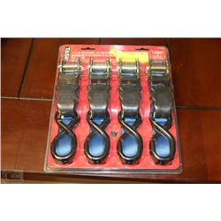 NEW 4 PACK OF  1"X15' RATCHET TIE DOWNS