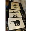 Image 1 : 5PC SET OF FRAMED NATIVE ANIMAL SILHOUETTE PRINTS