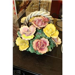 VINTAGE CAPODIMONTE PORCELAIN LARGE FLOWER BASKET