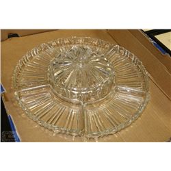 CUT GLASS SERVING SET - COVERED DISH AND 5 TRAYS
