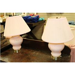 PAIR OF PINK GLASS HAND PAINTED STYLE LAMPS