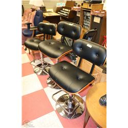 THREE WOODEN HYDRAULIC  BAR CHAIRS WITH BACKS,