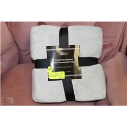 NEW QUEEN SIZE CORAL FLEECE BLANKET GREY