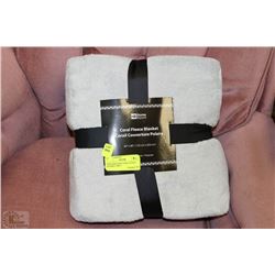 NEW QUEEN SIZE CORAL FLEECE BLANKET GREY